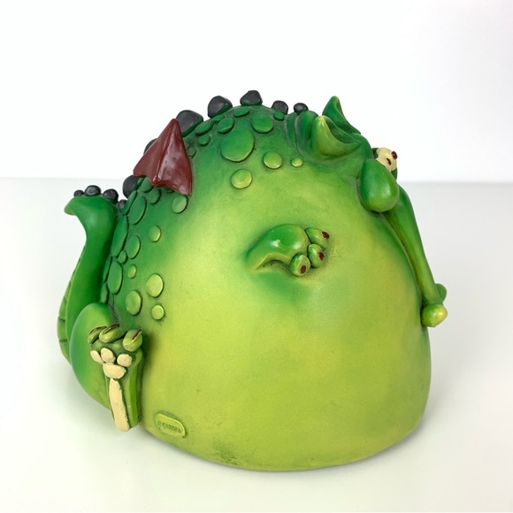Vintage Chubby Quirky Green Dragon Piggy Bank Paolo Chiari Adorable Derpy Read - Picture 6 of 16